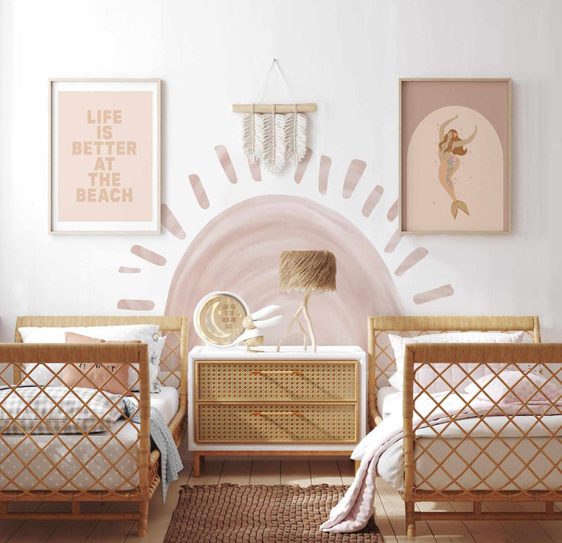 Sunshine Decal - Dusty Pink-Decals-Olive et Oriel-Decorate your kids bedroom wall decor with removable wall decals, these fabric kids decals are a great way to add colour and update your children's bedroom. Available as girls wall decals or boys wall decals, there are also nursery decals.