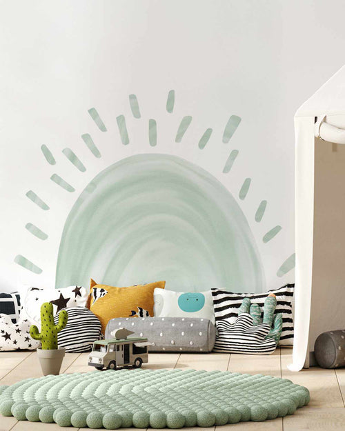 Sunshine Decal - Mint-Decals-Olive et Oriel-Decorate your kids bedroom wall decor with removable wall decals, these fabric kids decals are a great way to add colour and update your children's bedroom. Available as girls wall decals or boys wall decals, there are also nursery decals.