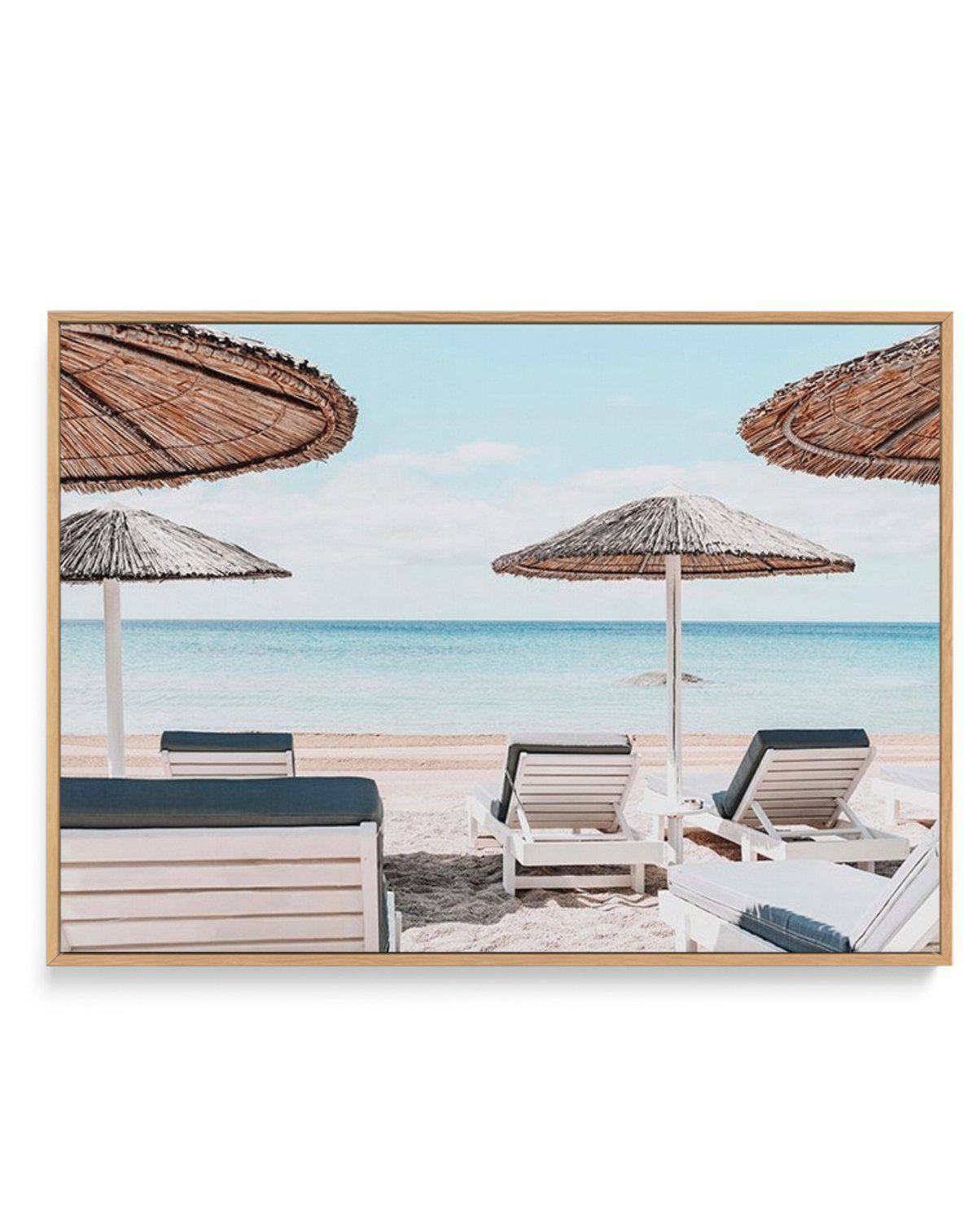 Super Paradise Beach | Mykonos LS | Framed Canvas-Shop Greece Wall Art Prints Online with Olive et Oriel - Our collection of Greek Islands art prints offer unique wall art including blue domes of Santorini in Oia, mediterranean sea prints and incredible posters from Milos and other Greece landscape photography - this collection will add mediterranean blue to your home, perfect for updating the walls in coastal, beach house style. There is Greece art on canvas and extra large wall art with fast, 