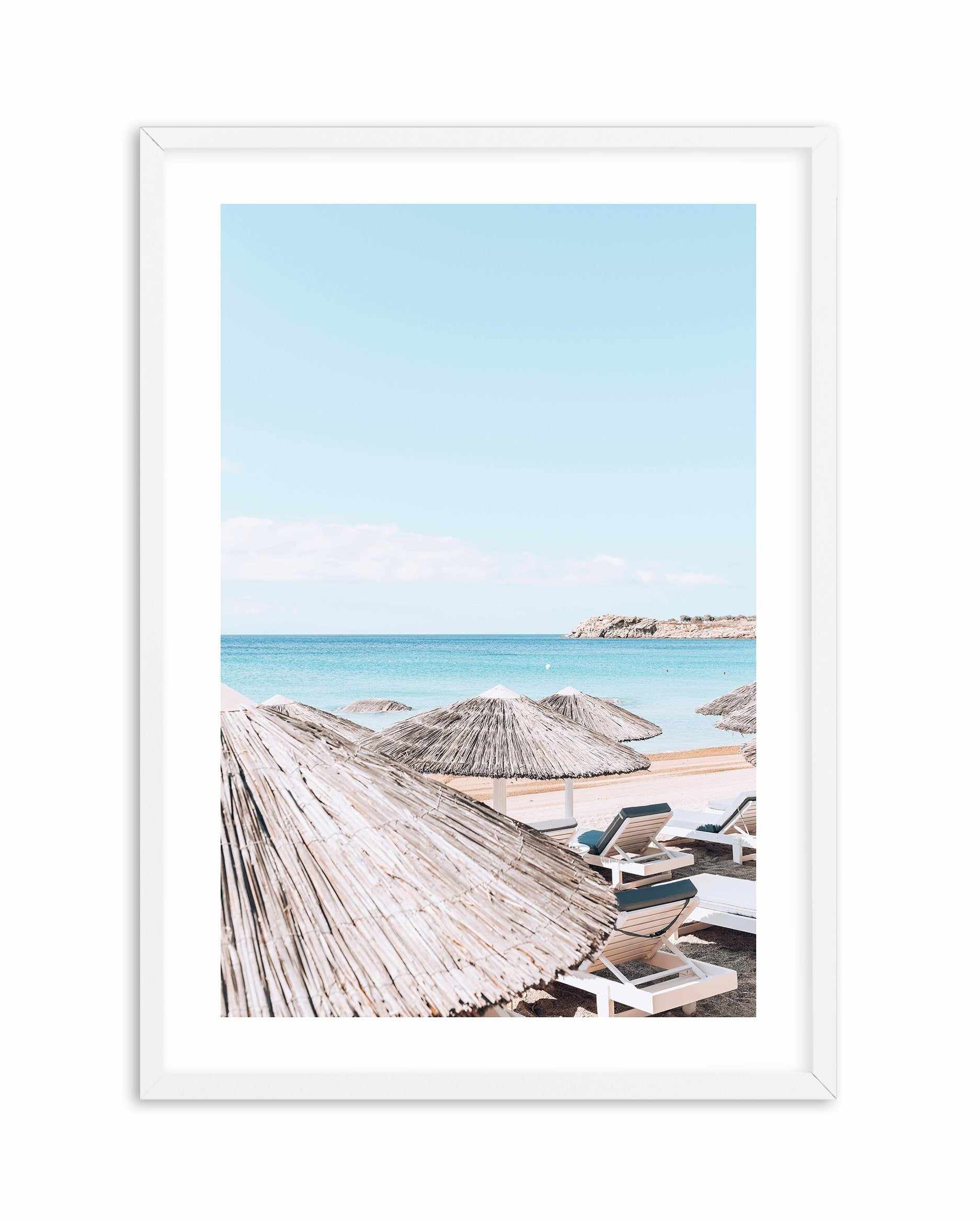 Super Paradise Beach | Mykonos PT Art Print-Shop Greece Wall Art Prints Online with Olive et Oriel - Our collection of Greek Islands art prints offer unique wall art including blue domes of Santorini in Oia, mediterranean sea prints and incredible posters from Milos and other Greece landscape photography - this collection will add mediterranean blue to your home, perfect for updating the walls in coastal, beach house style. There is Greece art on canvas and extra large wall art with fast, free s