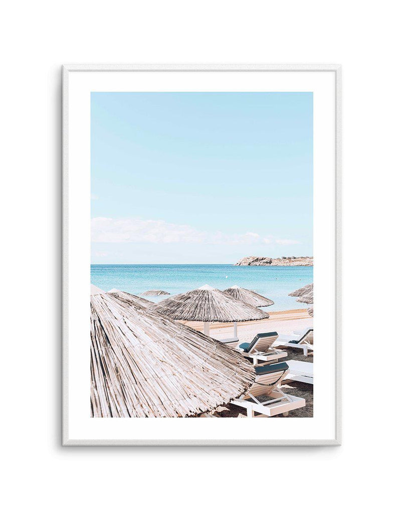 Super Paradise Beach | Mykonos PT Art Print-Shop Greece Wall Art Prints Online with Olive et Oriel - Our collection of Greek Islands art prints offer unique wall art including blue domes of Santorini in Oia, mediterranean sea prints and incredible posters from Milos and other Greece landscape photography - this collection will add mediterranean blue to your home, perfect for updating the walls in coastal, beach house style. There is Greece art on canvas and extra large wall art with fast, free s