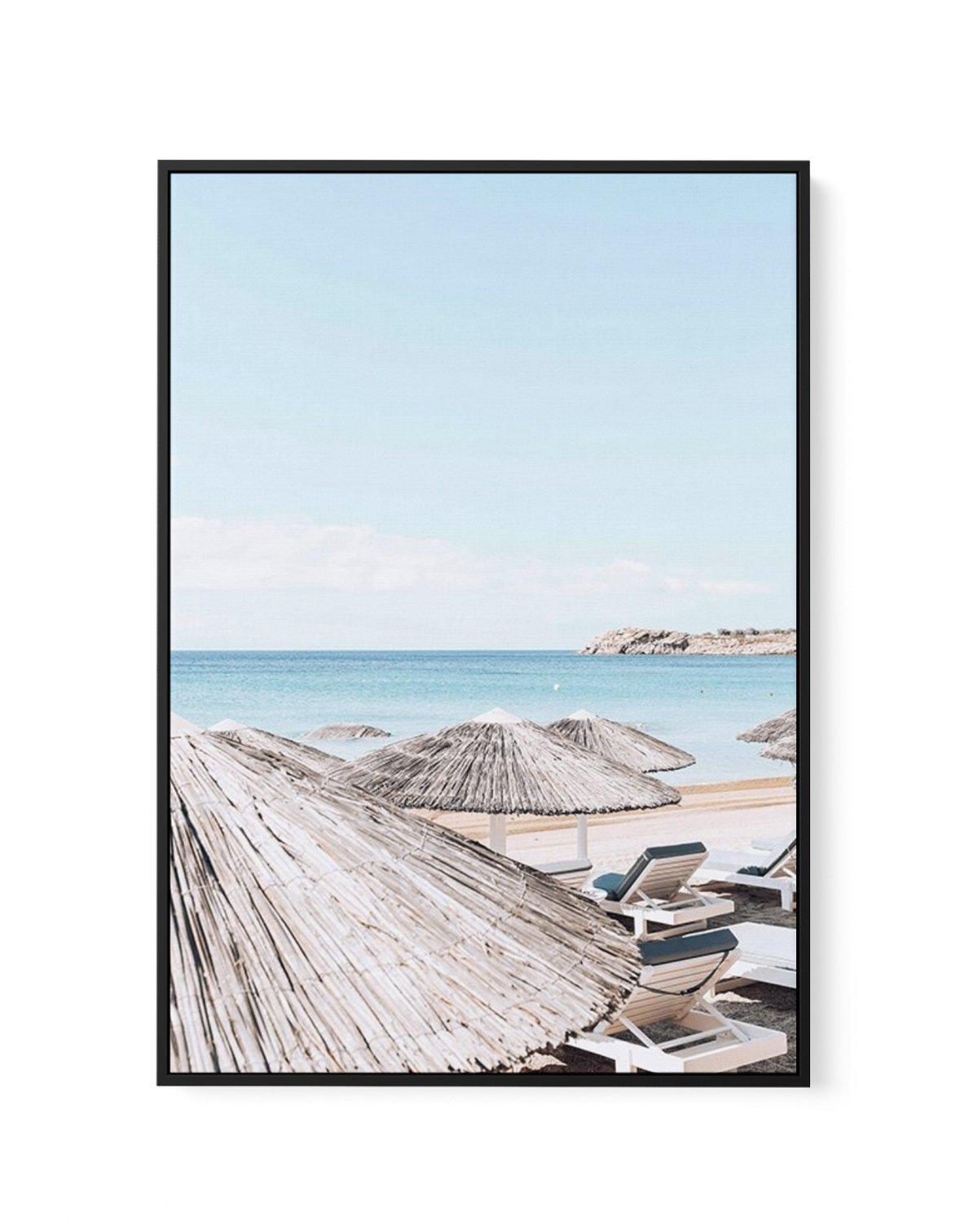 Super Paradise Beach | Mykonos PT | Framed Canvas-Shop Greece Wall Art Prints Online with Olive et Oriel - Our collection of Greek Islands art prints offer unique wall art including blue domes of Santorini in Oia, mediterranean sea prints and incredible posters from Milos and other Greece landscape photography - this collection will add mediterranean blue to your home, perfect for updating the walls in coastal, beach house style. There is Greece art on canvas and extra large wall art with fast, 