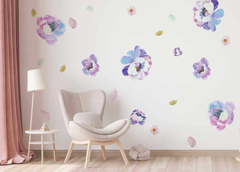 Sweet Lilac Peony Flower Removable Decal Set-Decals-Olive et Oriel-Decorate your kids bedroom wall decor with removable wall decals, these fabric kids decals are a great way to add colour and update your children's bedroom. Available as girls wall decals or boys wall decals, there are also nursery decals.