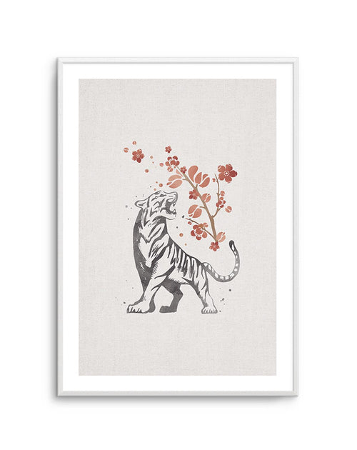 Tiger in Cherry Blossoms I Art Print-PRINT-Olive et Oriel-Olive et Oriel-A5 | 5.8" x 8.3" | 14.8 x 21cm-Unframed Art Print-With White Border-Buy-Australian-Art-Prints-Online-with-Olive-et-Oriel-Your-Artwork-Specialists-Austrailia-Decorate-With-Coastal-Photo-Wall-Art-Prints-From-Our-Beach-House-Artwork-Collection-Fine-Poster-and-Framed-Artwork