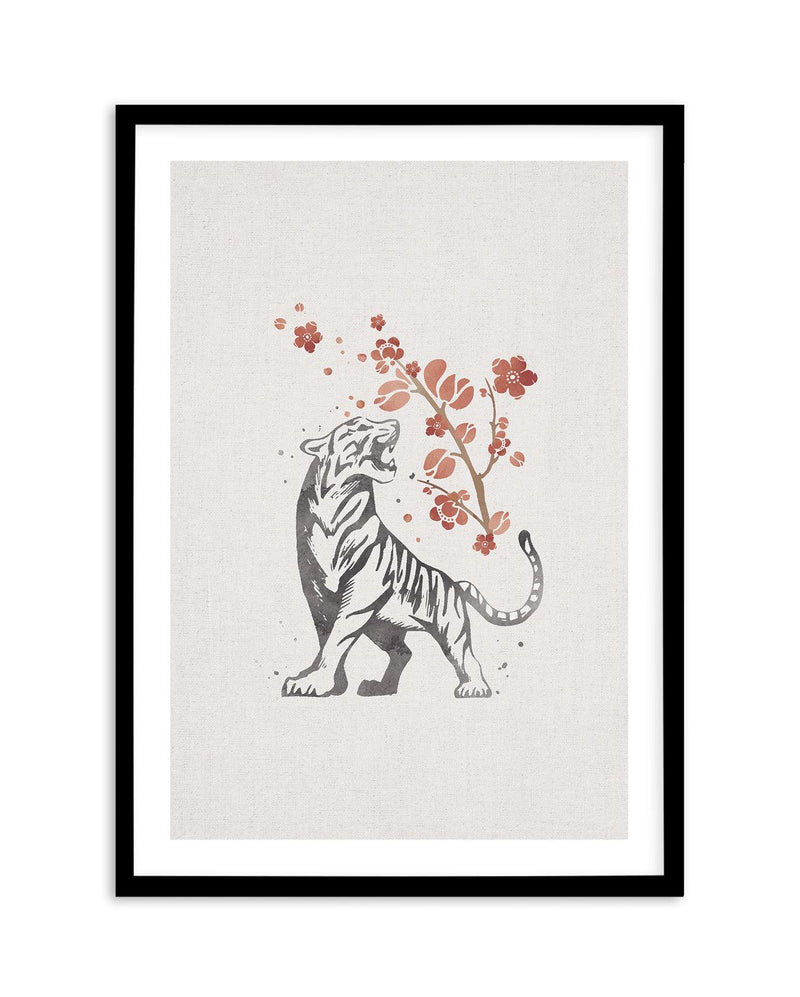 Tiger in Cherry Blossoms I Art Print-PRINT-Olive et Oriel-Olive et Oriel-A5 | 5.8" x 8.3" | 14.8 x 21cm-Black-With White Border-Buy-Australian-Art-Prints-Online-with-Olive-et-Oriel-Your-Artwork-Specialists-Austrailia-Decorate-With-Coastal-Photo-Wall-Art-Prints-From-Our-Beach-House-Artwork-Collection-Fine-Poster-and-Framed-Artwork