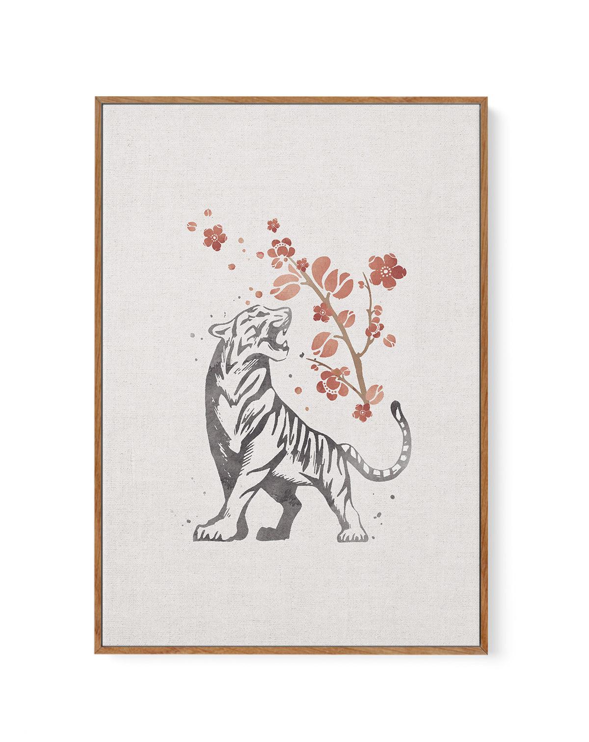 Tiger in Cherry Blossoms I | Framed Canvas-CANVAS-You can shop wall art online with Olive et Oriel for everything from abstract art to fun kids wall art. Our beautiful modern art prints and canvas art are available from large canvas prints to wall art paintings and our proudly Australian artwork collection offers only the highest quality framed large wall art and canvas art Australia - You can buy fashion photography prints or Hampton print posters and paintings on canvas from Olive et Oriel and