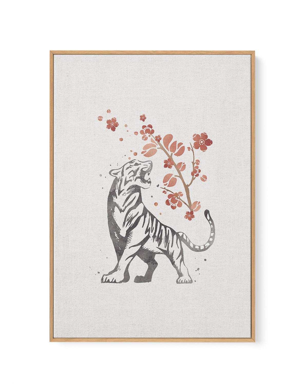 Tiger in Cherry Blossoms I | Framed Canvas-CANVAS-You can shop wall art online with Olive et Oriel for everything from abstract art to fun kids wall art. Our beautiful modern art prints and canvas art are available from large canvas prints to wall art paintings and our proudly Australian artwork collection offers only the highest quality framed large wall art and canvas art Australia - You can buy fashion photography prints or Hampton print posters and paintings on canvas from Olive et Oriel and