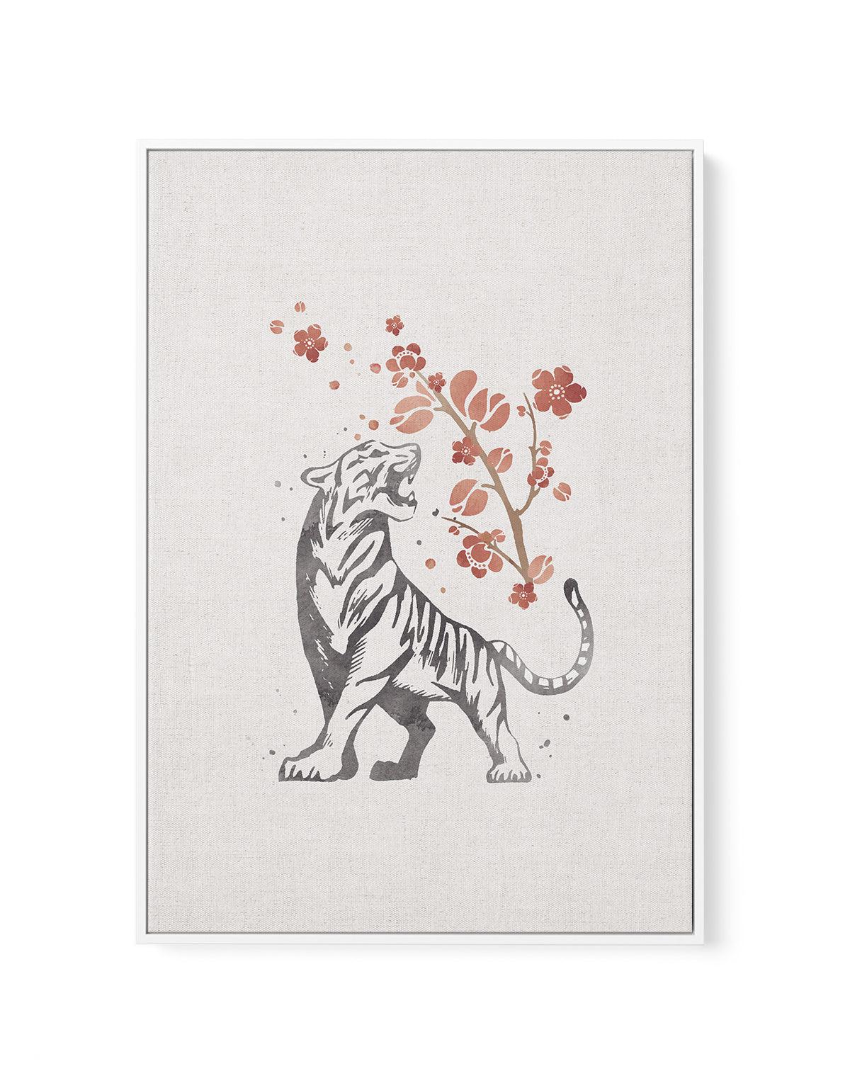 Tiger in Cherry Blossoms I | Framed Canvas-CANVAS-You can shop wall art online with Olive et Oriel for everything from abstract art to fun kids wall art. Our beautiful modern art prints and canvas art are available from large canvas prints to wall art paintings and our proudly Australian artwork collection offers only the highest quality framed large wall art and canvas art Australia - You can buy fashion photography prints or Hampton print posters and paintings on canvas from Olive et Oriel and