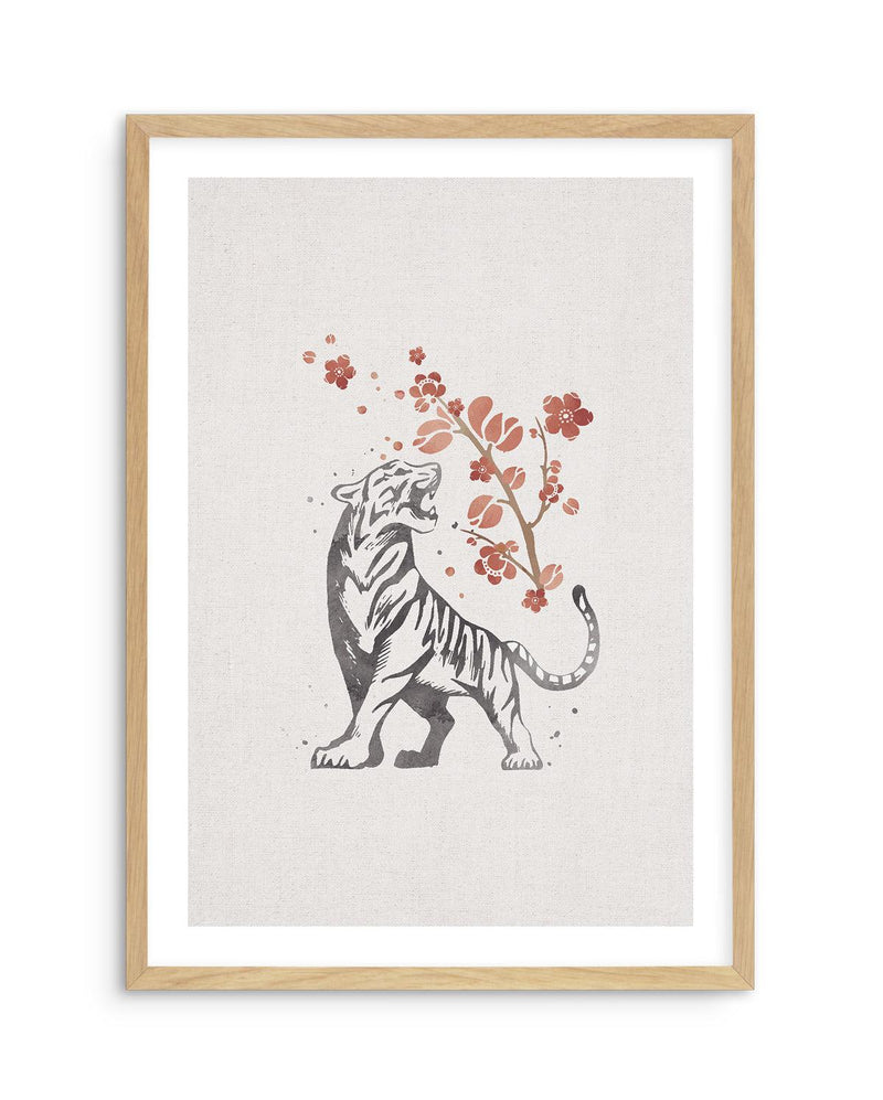 Tiger in Cherry Blossoms I Art Print-PRINT-Olive et Oriel-Olive et Oriel-A5 | 5.8" x 8.3" | 14.8 x 21cm-Oak-With White Border-Buy-Australian-Art-Prints-Online-with-Olive-et-Oriel-Your-Artwork-Specialists-Austrailia-Decorate-With-Coastal-Photo-Wall-Art-Prints-From-Our-Beach-House-Artwork-Collection-Fine-Poster-and-Framed-Artwork