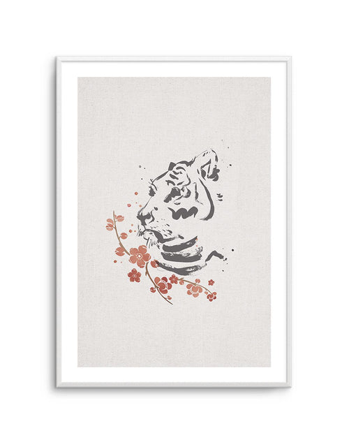 Tiger in Cherry Blossoms II Art Print-PRINT-Olive et Oriel-Olive et Oriel-A5 | 5.8" x 8.3" | 14.8 x 21cm-Unframed Art Print-With White Border-Buy-Australian-Art-Prints-Online-with-Olive-et-Oriel-Your-Artwork-Specialists-Austrailia-Decorate-With-Coastal-Photo-Wall-Art-Prints-From-Our-Beach-House-Artwork-Collection-Fine-Poster-and-Framed-Artwork