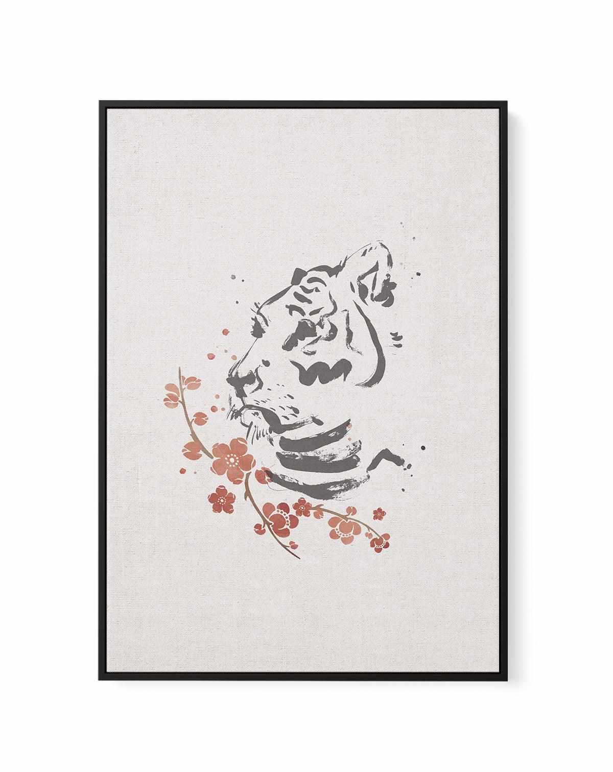 Tiger in Cherry Blossoms II | Framed Canvas Art Print