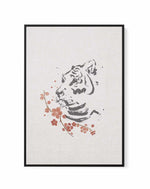 Tiger in Cherry Blossoms II | Framed Canvas Art Print
