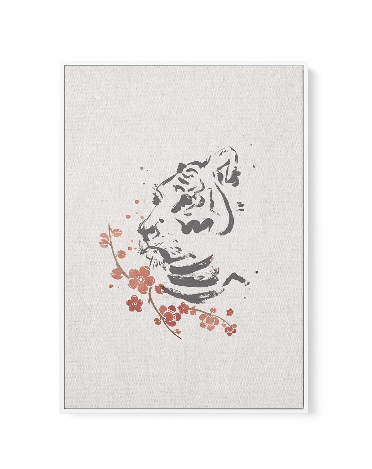 Tiger in Cherry Blossoms II | Framed Canvas-CANVAS-You can shop wall art online with Olive et Oriel for everything from abstract art to fun kids wall art. Our beautiful modern art prints and canvas art are available from large canvas prints to wall art paintings and our proudly Australian artwork collection offers only the highest quality framed large wall art and canvas art Australia - You can buy fashion photography prints or Hampton print posters and paintings on canvas from Olive et Oriel an