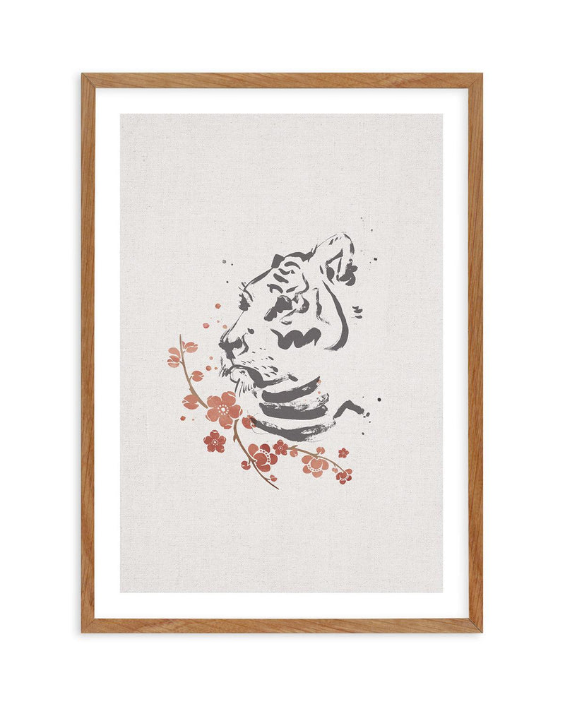 Tiger in Cherry Blossoms II Art Print-PRINT-Olive et Oriel-Olive et Oriel-50x70 cm | 19.6" x 27.5"-Walnut-With White Border-Buy-Australian-Art-Prints-Online-with-Olive-et-Oriel-Your-Artwork-Specialists-Austrailia-Decorate-With-Coastal-Photo-Wall-Art-Prints-From-Our-Beach-House-Artwork-Collection-Fine-Poster-and-Framed-Artwork