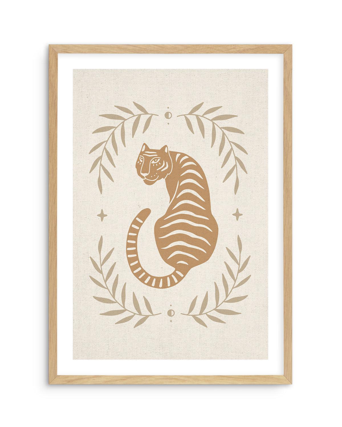 Tiger in the Palms Art Print-PRINT-Olive et Oriel-Olive et Oriel-A5 | 5.8" x 8.3" | 14.8 x 21cm-Oak-With White Border-Buy-Australian-Art-Prints-Online-with-Olive-et-Oriel-Your-Artwork-Specialists-Austrailia-Decorate-With-Coastal-Photo-Wall-Art-Prints-From-Our-Beach-House-Artwork-Collection-Fine-Poster-and-Framed-Artwork