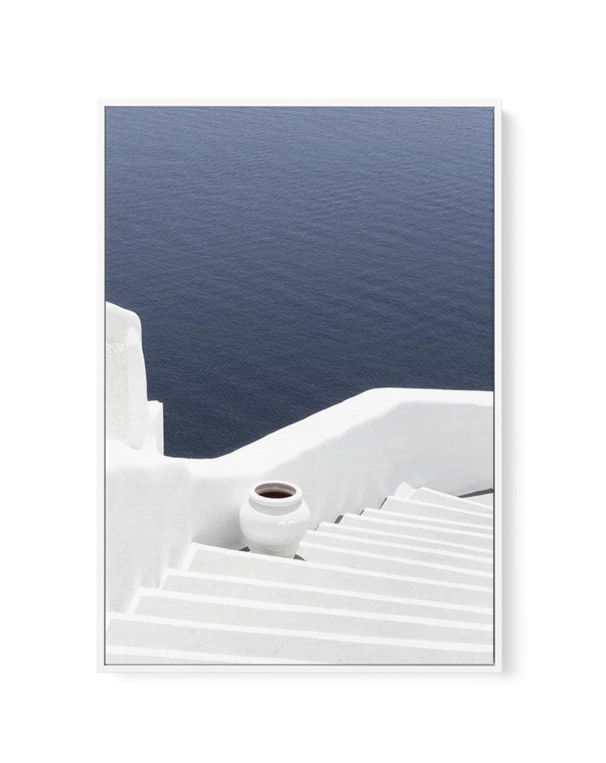 To The Sea | Santorini | Framed Canvas-Shop Greece Wall Art Prints Online with Olive et Oriel - Our collection of Greek Islands art prints offer unique wall art including blue domes of Santorini in Oia, mediterranean sea prints and incredible posters from Milos and other Greece landscape photography - this collection will add mediterranean blue to your home, perfect for updating the walls in coastal, beach house style. There is Greece art on canvas and extra large wall art with fast, free shippi