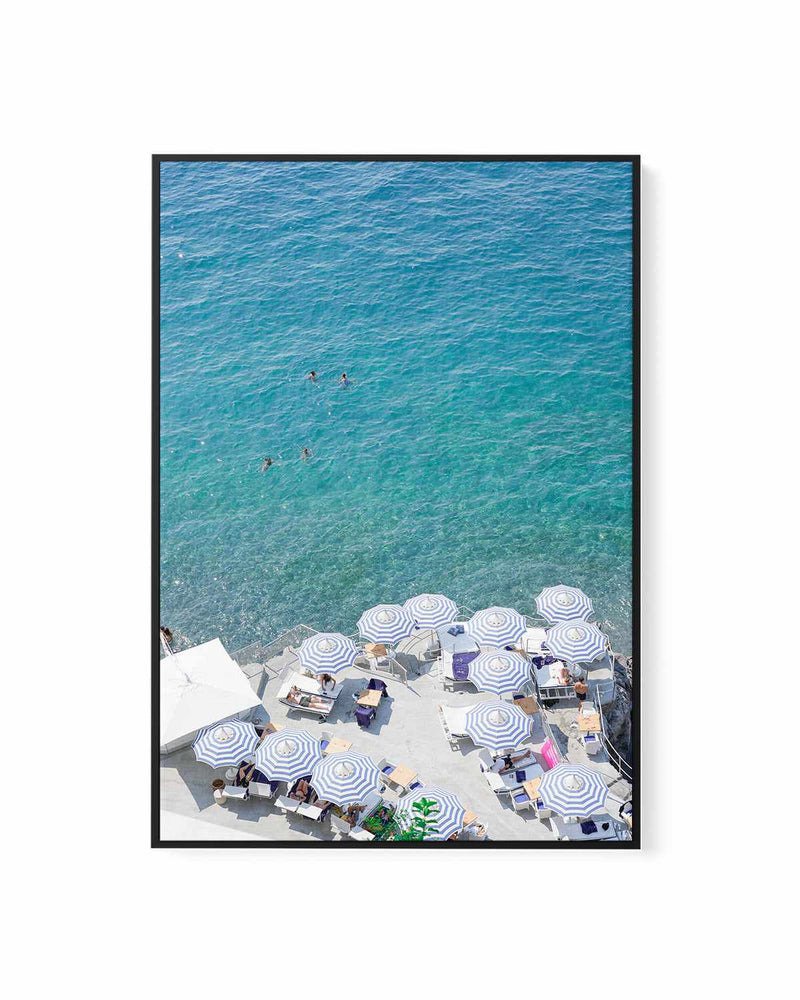 Umbrellas to Sea by Kamalia Studio | Framed Canvas Art Print
