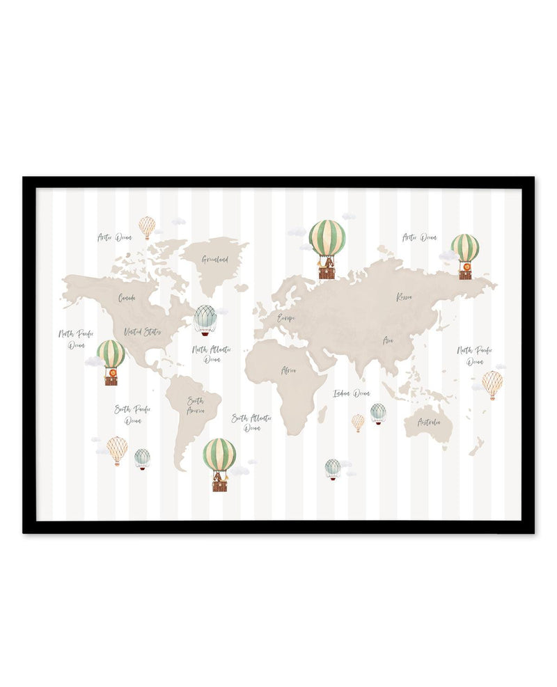 Up in the Clouds World Map Art Print-PRINT-Olive et Oriel-Olive et Oriel-A5 | 5.8" x 8.3" | 14.8 x 21cm-Black-With White Border-Buy-Australian-Art-Prints-Online-with-Olive-et-Oriel-Your-Artwork-Specialists-Austrailia-Decorate-With-Coastal-Photo-Wall-Art-Prints-From-Our-Beach-House-Artwork-Collection-Fine-Poster-and-Framed-Artwork