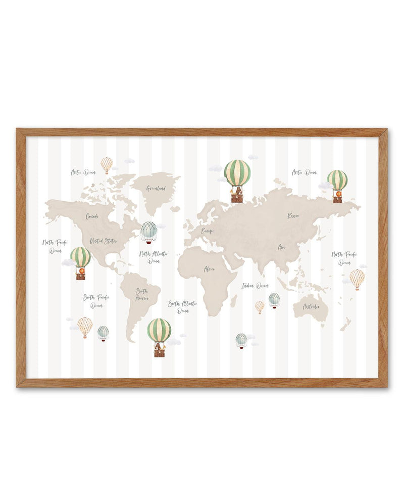 Up in the Clouds World Map Art Print-PRINT-Olive et Oriel-Olive et Oriel-50x70 cm | 19.6" x 27.5"-Walnut-With White Border-Buy-Australian-Art-Prints-Online-with-Olive-et-Oriel-Your-Artwork-Specialists-Austrailia-Decorate-With-Coastal-Photo-Wall-Art-Prints-From-Our-Beach-House-Artwork-Collection-Fine-Poster-and-Framed-Artwork