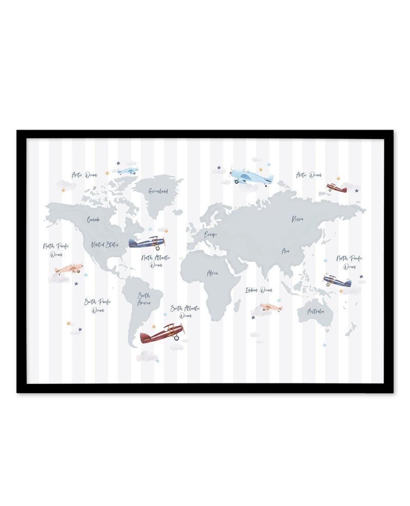 Up in the Sky World Map Art Print-PRINT-Olive et Oriel-Olive et Oriel-A5 | 5.8" x 8.3" | 14.8 x 21cm-Black-With White Border-Buy-Australian-Art-Prints-Online-with-Olive-et-Oriel-Your-Artwork-Specialists-Austrailia-Decorate-With-Coastal-Photo-Wall-Art-Prints-From-Our-Beach-House-Artwork-Collection-Fine-Poster-and-Framed-Artwork
