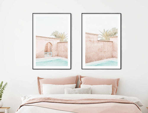 Villa De Marrakech II Art Print-Shop Australian Art Prints Online with Olive et Oriel - Our collection of Moroccan art prints offer unique wall art including moroccan arches and pink morocco doors of marrakech - this collection will add soft feminine colour to your walls and some may say bohemian style. These traditional morocco landscape photography includes desert scenes of palm trees and camel art prints - there is art on canvas and extra large wall art with fast, free shipping across Austral