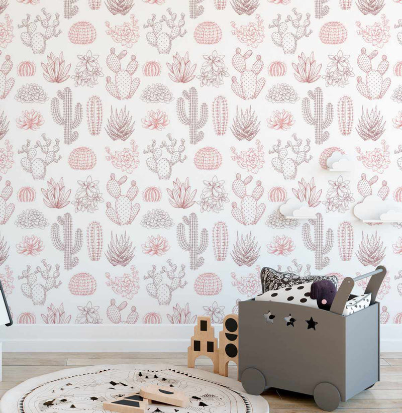 Vintage Cactus Garden Wallpaper-Wallpaper-Buy Kids Removable Wallpaper Online Our Custom Made Children√¢‚Ç¨‚Ñ¢s Wallpapers Are A Fun Way To Decorate And Enhance Boys Bedroom Decor And Girls Bedrooms They Are An Amazing Addition To Your Kids Bedroom Walls Our Collection of Kids Wallpaper Is Sure To Transform Your Kids Rooms Interior Style From Pink Wallpaper To Dinosaur Wallpaper Even Marble Wallpapers For Teen Boys Shop Peel And Stick Wallpaper Online Today With Olive et Oriel