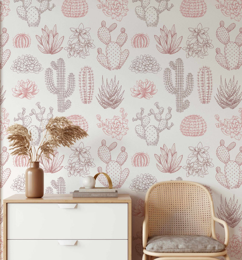 SHOP Vintage Pink Cactus Nursery Self-adhesive Peel & Stick Wallpaper ...