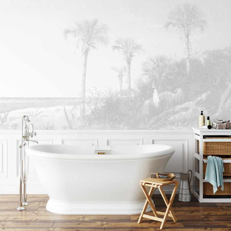 Vintage Coastal Palm Wallpaper Mural-Wallpaper-Buy-Australian-Removable-Wallpaper-Now-In-Black-&-White-Wallpaper-Peel-And-Stick-Wallpaper-Online-At-Olive-et-Oriel-Custom-Made-Wallpapers-Wall-Papers-Decorate-Your-Bedroom-Living-Room-Kids-Room-or-Commercial-Interior