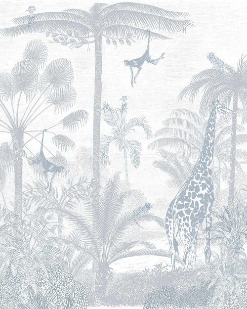 Vintage Jungle in Powder Blue Wallpaper Mural-Wallpaper-Buy Kids Removable Wallpaper Online Our Custom Made Children√¢‚Ç¨‚Ñ¢s Wallpapers Are A Fun Way To Decorate And Enhance Boys Bedroom Decor And Girls Bedrooms They Are An Amazing Addition To Your Kids Bedroom Walls Our Collection of Kids Wallpaper Is Sure To Transform Your Kids Rooms Interior Style From Pink Wallpaper To Dinosaur Wallpaper Even Marble Wallpapers For Teen Boys Shop Peel And Stick Wallpaper Online Today With Olive et Oriel