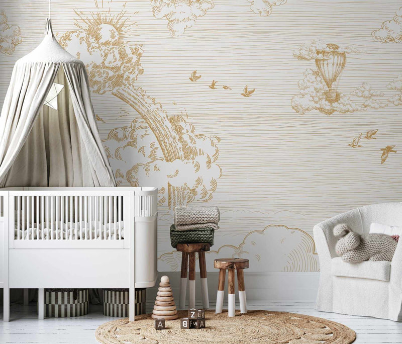 SHOP Vintage Sky In Gold Peel & Stick-on Removable Fabric Kids ...