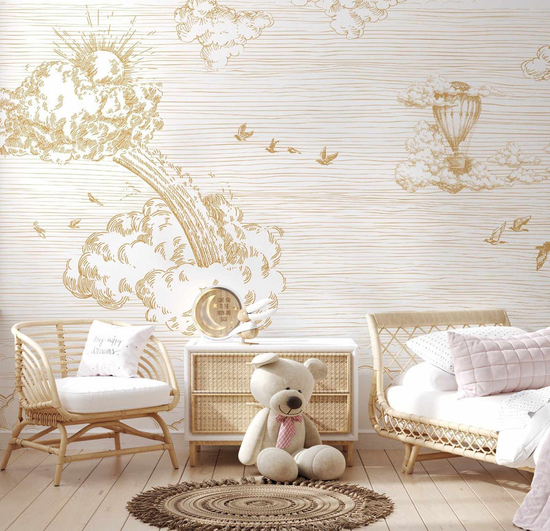 Vintage Sky In Gold Wallpaper Mural-Wallpaper-Buy Kids Removable Wallpaper Online Our Custom Made Children√¢‚Ç¨‚Ñ¢s Wallpapers Are A Fun Way To Decorate And Enhance Boys Bedroom Decor And Girls Bedrooms They Are An Amazing Addition To Your Kids Bedroom Walls Our Collection of Kids Wallpaper Is Sure To Transform Your Kids Rooms Interior Style From Pink Wallpaper To Dinosaur Wallpaper Even Marble Wallpapers For Teen Boys Shop Peel And Stick Wallpaper Online Today With Olive et Oriel