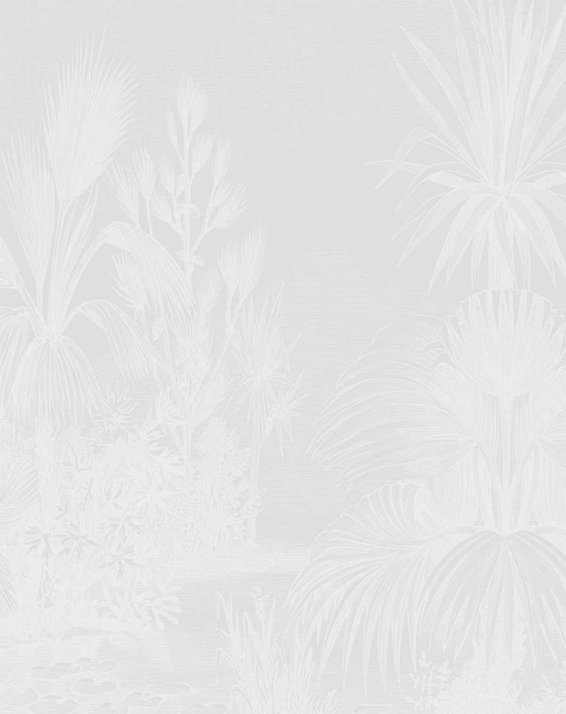 Vintage Tropics - White on Grey Wallpaper Mural