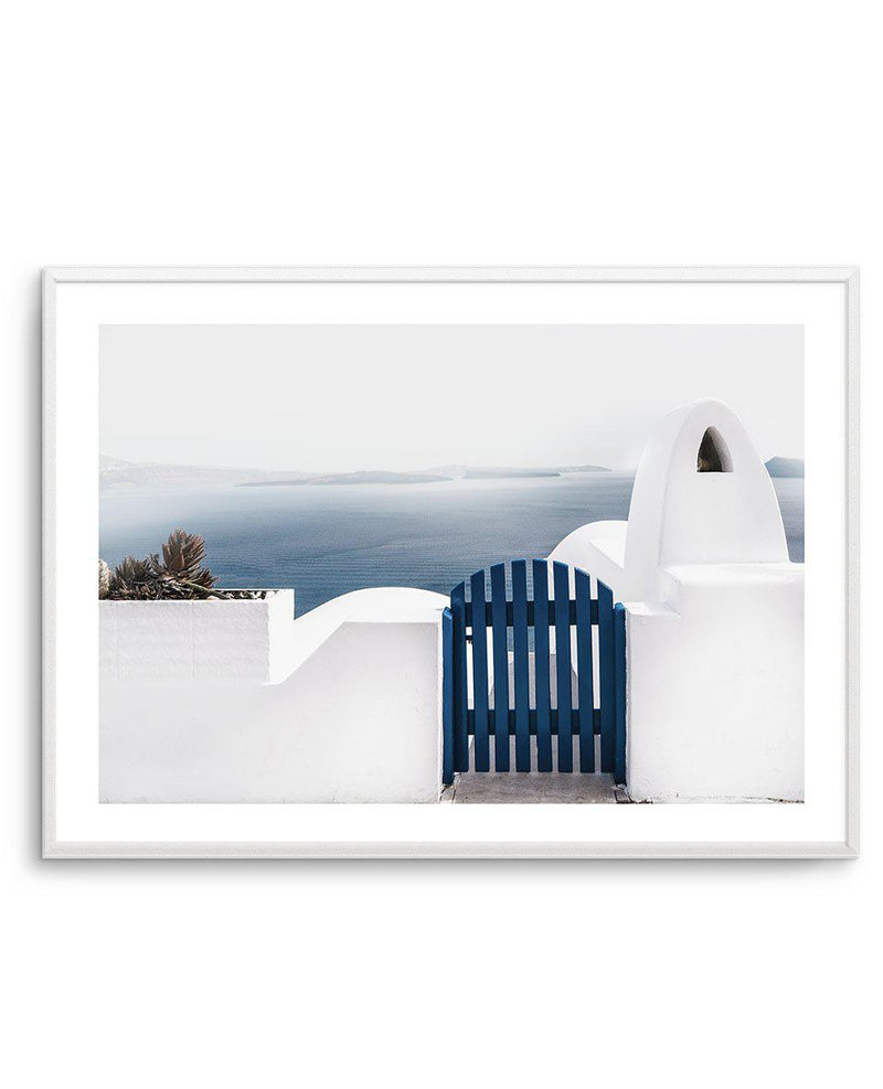Vista di Santorini Art Print-Shop Greece Wall Art Prints Online with Olive et Oriel - Our collection of Greek Islands art prints offer unique wall art including blue domes of Santorini in Oia, mediterranean sea prints and incredible posters from Milos and other Greece landscape photography - this collection will add mediterranean blue to your home, perfect for updating the walls in coastal, beach house style. There is Greece art on canvas and extra large wall art with fast, free shipping across 