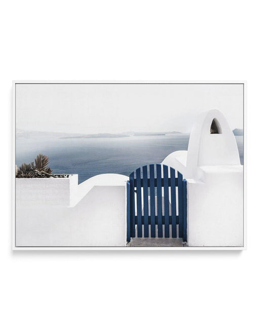 Vista di Santorini | Framed Canvas-Shop Greece Wall Art Prints Online with Olive et Oriel - Our collection of Greek Islands art prints offer unique wall art including blue domes of Santorini in Oia, mediterranean sea prints and incredible posters from Milos and other Greece landscape photography - this collection will add mediterranean blue to your home, perfect for updating the walls in coastal, beach house style. There is Greece art on canvas and extra large wall art with fast, free shipping a