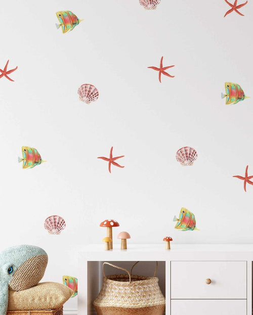 Watercolour Sea Shells Decal Set-Decals-Olive et Oriel-Decorate your kids bedroom wall decor with removable wall decals, these fabric kids decals are a great way to add colour and update your children's bedroom. Available as girls wall decals or boys wall decals, there are also nursery decals.