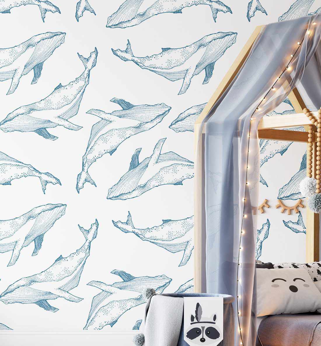 SHOP Whale Illustration Removable Fabric Wallpaper Online. AfterPay it