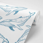 Whale Illustration | Navy on White Wallpaper-Wallpaper-Buy Kids Removable Wallpaper Online Our Custom Made Children√¢‚Ç¨‚Ñ¢s Wallpapers Are A Fun Way To Decorate And Enhance Boys Bedroom Decor And Girls Bedrooms They Are An Amazing Addition To Your Kids Bedroom Walls Our Collection of Kids Wallpaper Is Sure To Transform Your Kids Rooms Interior Style From Pink Wallpaper To Dinosaur Wallpaper Even Marble Wallpapers For Teen Boys Shop Peel And Stick Wallpaper Online Today With Olive et Oriel
