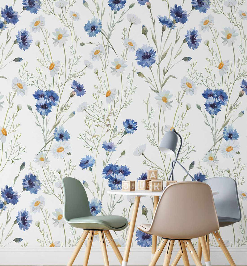 SHOP Daisy & Blue Wildflowers Floral Removable Wallpaper Online – Olive ...