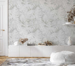 White Luxe Palm Wallpaper in Grey