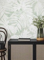 White Luxe Palm Wallpaper in Sage Green-Wallpaper-Buy Australian Removable Wallpaper Now Sage Green Wallpaper Peel And Stick Wallpaper Online At Olive et Oriel Custom Made Wallpapers Wall Papers Decorate Your Bedroom Living Room Kids Room or Commercial Interior