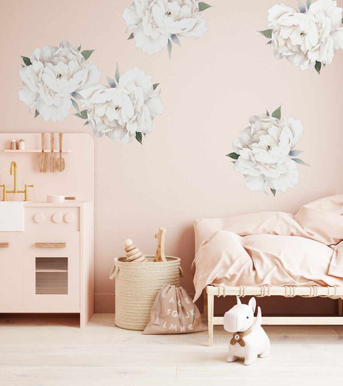 White Peony | Large Decal-Decals-Olive et Oriel-Decorate your kids bedroom wall decor with removable wall decals, these fabric kids decals are a great way to add colour and update your children's bedroom. Available as girls wall decals or boys wall decals, there are also nursery decals.