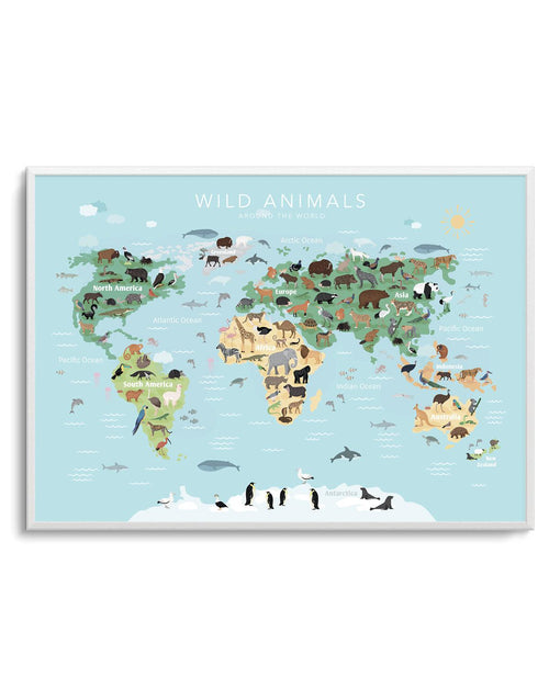 Wild Animals World Map | Blue Art Print-PRINT-Olive et Oriel-Olive et Oriel-A5 | 5.8" x 8.3" | 14.8 x 21cm-Unframed Art Print-With White Border-Buy-Australian-Art-Prints-Online-with-Olive-et-Oriel-Your-Artwork-Specialists-Austrailia-Decorate-With-Coastal-Photo-Wall-Art-Prints-From-Our-Beach-House-Artwork-Collection-Fine-Poster-and-Framed-Artwork