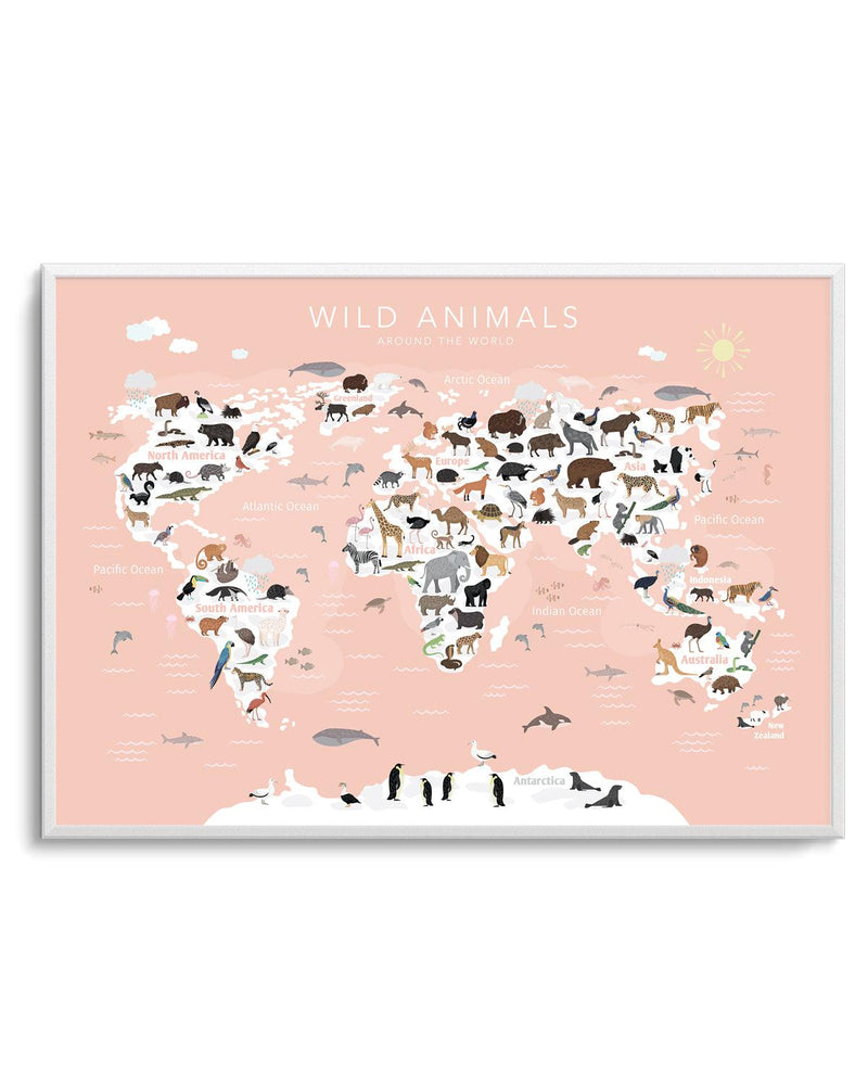 Wild Animals World Map | Peach Art Print-PRINT-Olive et Oriel-Olive et Oriel-A5 | 5.8" x 8.3" | 14.8 x 21cm-Unframed Art Print-With White Border-Buy-Australian-Art-Prints-Online-with-Olive-et-Oriel-Your-Artwork-Specialists-Austrailia-Decorate-With-Coastal-Photo-Wall-Art-Prints-From-Our-Beach-House-Artwork-Collection-Fine-Poster-and-Framed-Artwork