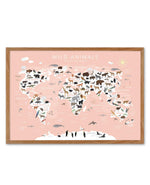 Wild Animals World Map | Peach Art Print-PRINT-Olive et Oriel-Olive et Oriel-50x70 cm | 19.6" x 27.5"-Walnut-With White Border-Buy-Australian-Art-Prints-Online-with-Olive-et-Oriel-Your-Artwork-Specialists-Austrailia-Decorate-With-Coastal-Photo-Wall-Art-Prints-From-Our-Beach-House-Artwork-Collection-Fine-Poster-and-Framed-Artwork