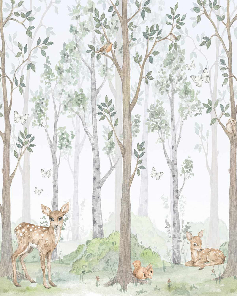 Muriva Wild Woodland Animals Scandi Trees Wallpaper Green M51604