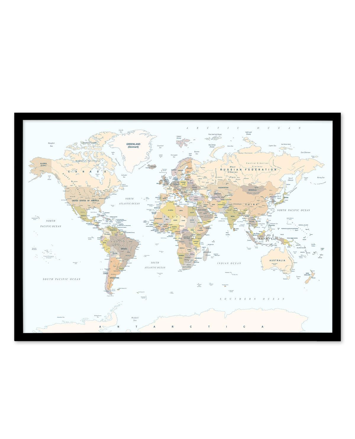 World Map | Classic Art Print-PRINT-Olive et Oriel-Olive et Oriel-A5 | 5.8" x 8.3" | 14.8 x 21cm-Black-With White Border-Buy-Australian-Art-Prints-Online-with-Olive-et-Oriel-Your-Artwork-Specialists-Austrailia-Decorate-With-Coastal-Photo-Wall-Art-Prints-From-Our-Beach-House-Artwork-Collection-Fine-Poster-and-Framed-Artwork