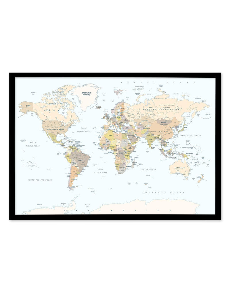 World Map | Classic Art Print-PRINT-Olive et Oriel-Olive et Oriel-A5 | 5.8" x 8.3" | 14.8 x 21cm-Black-With White Border-Buy-Australian-Art-Prints-Online-with-Olive-et-Oriel-Your-Artwork-Specialists-Austrailia-Decorate-With-Coastal-Photo-Wall-Art-Prints-From-Our-Beach-House-Artwork-Collection-Fine-Poster-and-Framed-Artwork