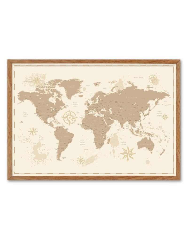 World Map | Vintage I Art Print-PRINT-Olive et Oriel-Olive et Oriel-50x70 cm | 19.6" x 27.5"-Walnut-With White Border-Buy-Australian-Art-Prints-Online-with-Olive-et-Oriel-Your-Artwork-Specialists-Austrailia-Decorate-With-Coastal-Photo-Wall-Art-Prints-From-Our-Beach-House-Artwork-Collection-Fine-Poster-and-Framed-Artwork
