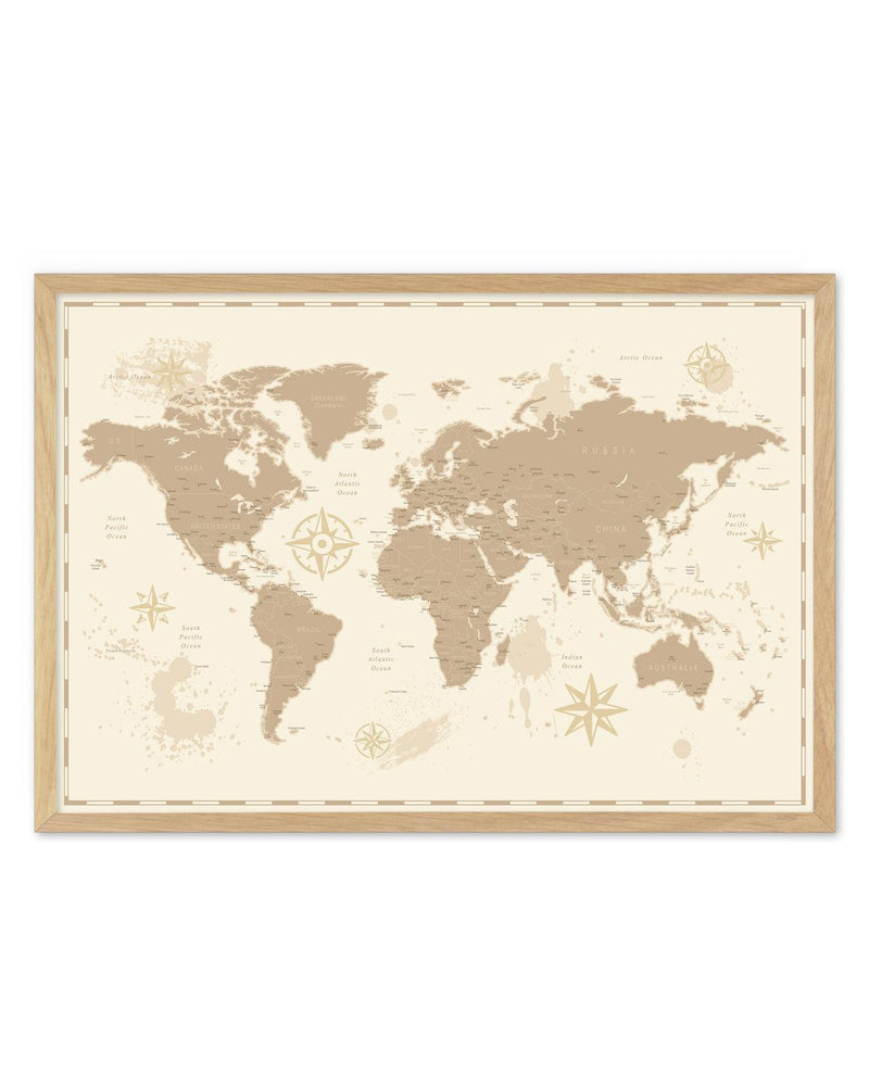 World Map | Vintage I Art Print-PRINT-Olive et Oriel-Olive et Oriel-A5 | 5.8" x 8.3" | 14.8 x 21cm-Oak-With White Border-Buy-Australian-Art-Prints-Online-with-Olive-et-Oriel-Your-Artwork-Specialists-Austrailia-Decorate-With-Coastal-Photo-Wall-Art-Prints-From-Our-Beach-House-Artwork-Collection-Fine-Poster-and-Framed-Artwork