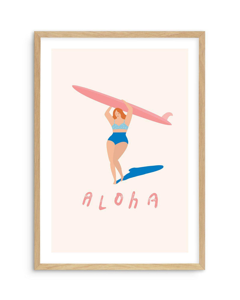 Aloha Surfer Girl Art Print-PRINT-Olive et Oriel-Olive et Oriel-A5 | 5.8" x 8.3" | 14.8 x 21cm-Oak-With White Border-Buy-Australian-Art-Prints-Online-with-Olive-et-Oriel-Your-Artwork-Specialists-Austrailia-Decorate-With-Coastal-Photo-Wall-Art-Prints-From-Our-Beach-House-Artwork-Collection-Fine-Poster-and-Framed-Artwork